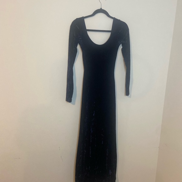 Betsey Johnson Vintage Black Label 90's Navy Blue Crushed Velvet Maxi Dress - Picture 9 of 11